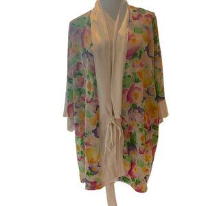 Victorias Secret Vintage Womens Robe One Size Multicolor Floral Print Satin Trim